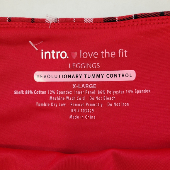 Intro. Love the Fit Women's Leggings Tummy Control, XL Red/White Christmas - Picture 3 of 8